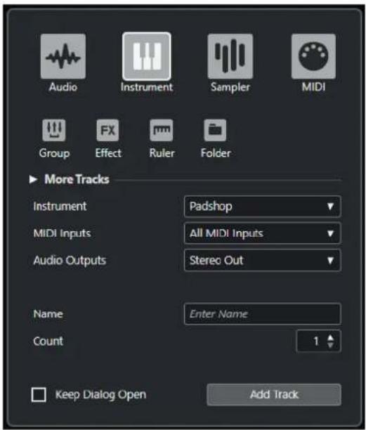 STEINBERG Cubase Artist 13 - Boîte de dialogue Ajouter une piste - Instrument - 1