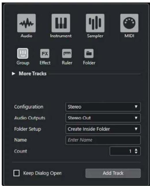 STEINBERG Cubase Artist 13 - Boîte de dialogue Ajouter une piste - Groupe - 1