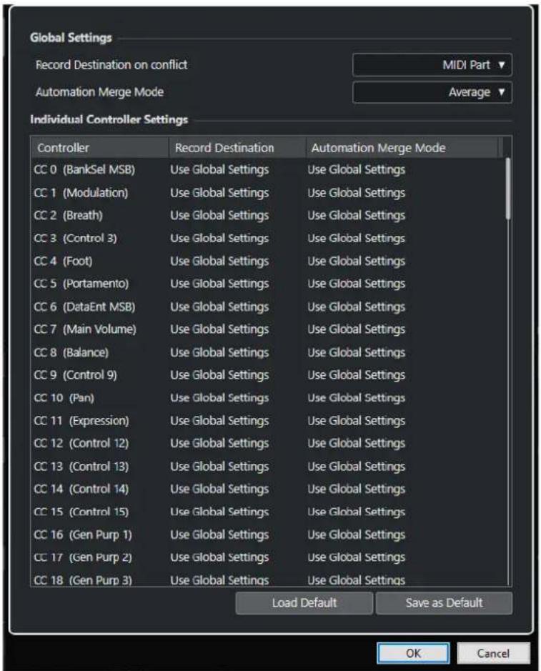 STEINBERG Cubase Artist 13 - Boîte de dialogue Configuration de l'automatisation des contrôleurs MIDI - 1