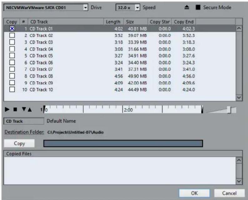 STEINBERG Cubase Artist 13 - Boîte de dialogue Importer du CD-audio - 1