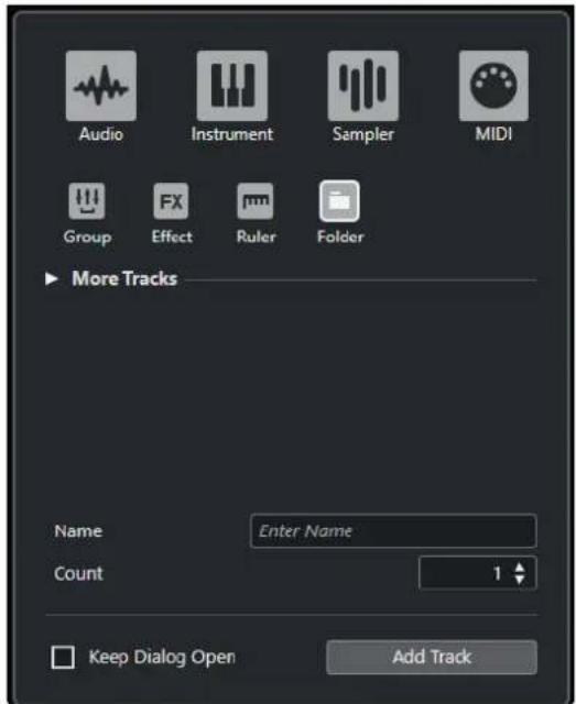 STEINBERG Cubase Artist 13 - Boîte de dialogue Ajouter une piste - Répertoire - 1