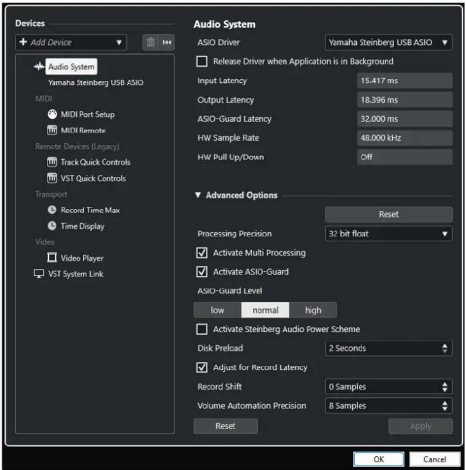 STEINBERG Cubase Artist 13 - Page Système audio - 1