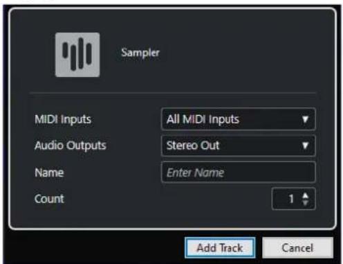 STEINBERG Cubase Artist 13 - Boîte de dialogue Ajouter une piste - Échantillonneur - 2
