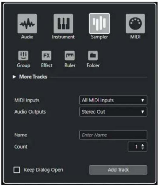 STEINBERG Cubase Artist 13 - Boîte de dialogue Ajouter une piste - Échantillonneur - 1