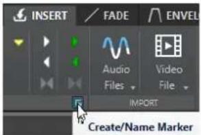 INSERT FADE ENVELO Audio Files Video File IMPORT Create/Name Marker