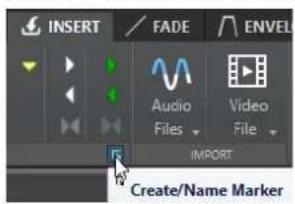INSERT FADE ENVELO Audio Files Video File IMPORT Create/Name Marker