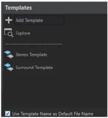 Templates + Add Template Explore -------- Stereo Template Surround Template Use Template Name as Default File Name