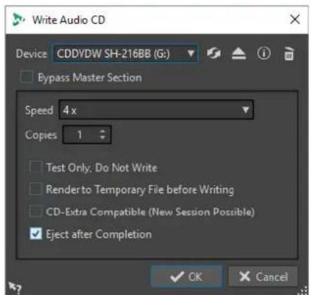 STEINBERG WaveLab Elements 11 - Boîte de dialogue Écrire un CD audio - 1