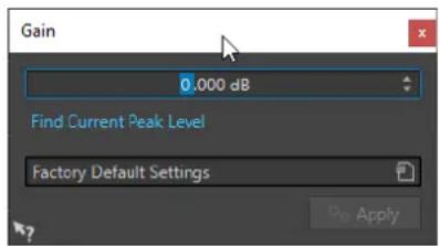 Gain 0,000 dB Find Current Peak Level Factory Default Settings Go Apply