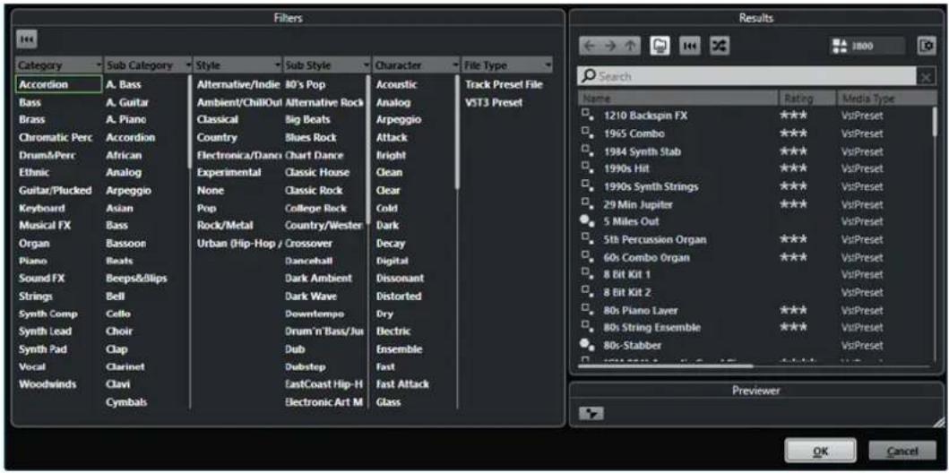 STEINBERG Cubase LE 10.5 - Explorateur de résultats de préréglages d'instrument - 1