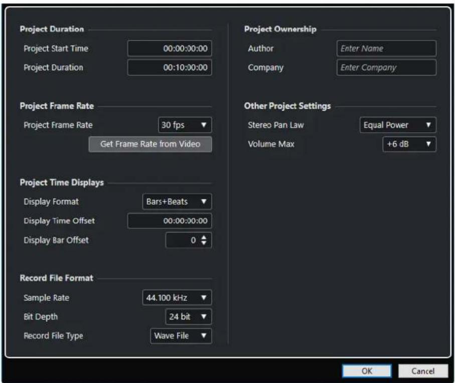 STEINBERG Cubase LE 10.5 - Boîte de dialogue Configuration du projet - 1