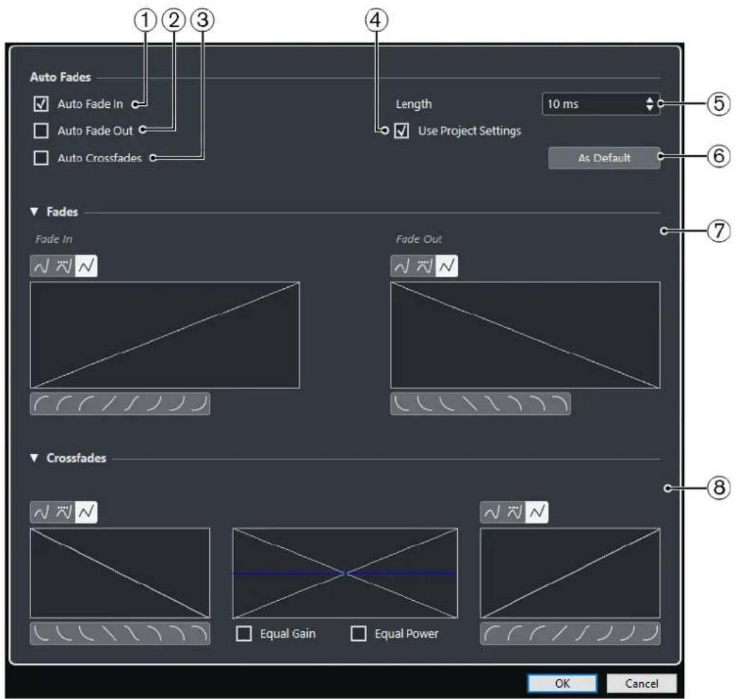 STEINBERG Cubase LE 10.5 - Boîte de dialogue Fondus automatiques - 1