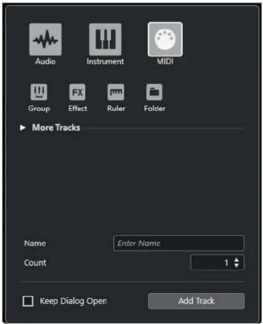 STEINBERG Cubase LE 10.5 - Boîte de dialogue Ajouter une piste - MIDI - 1
