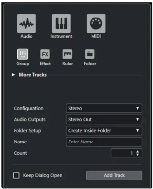 STEINBERG Cubase LE 10.5 - Boîte de dialogue Ajouter une piste - Groupe - 1