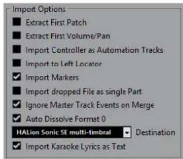 STEINBERG Cubase LE 10.5 - Options d'import - 1