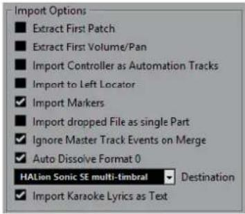 STEINBERG Cubase LE 10.5 - Options d'importation des fichiers MIDI - 1