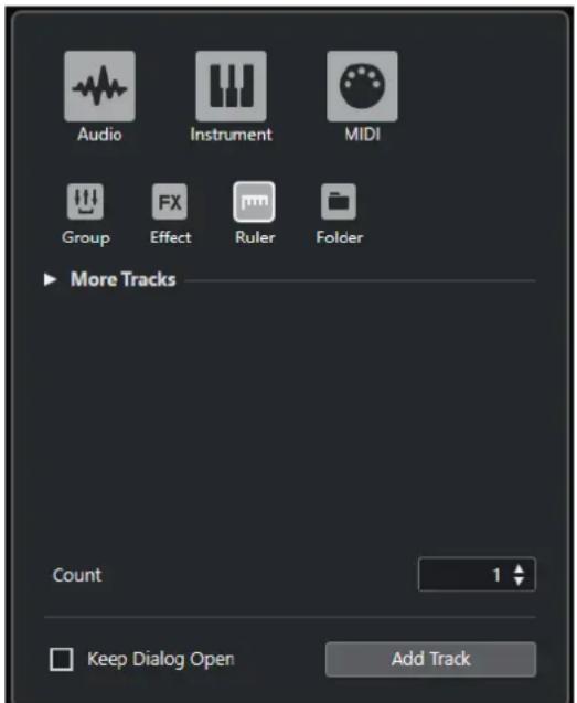 STEINBERG Cubase LE 10.5 - Boîte de dialogue Ajouter une piste - Règle - 1