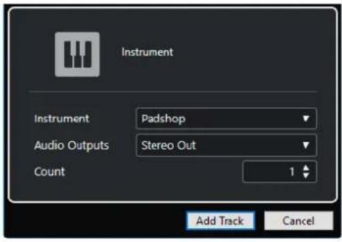 STEINBERG Cubase LE 10.5 - Boîte de dialogue Ajouter une piste - Instrument - 2