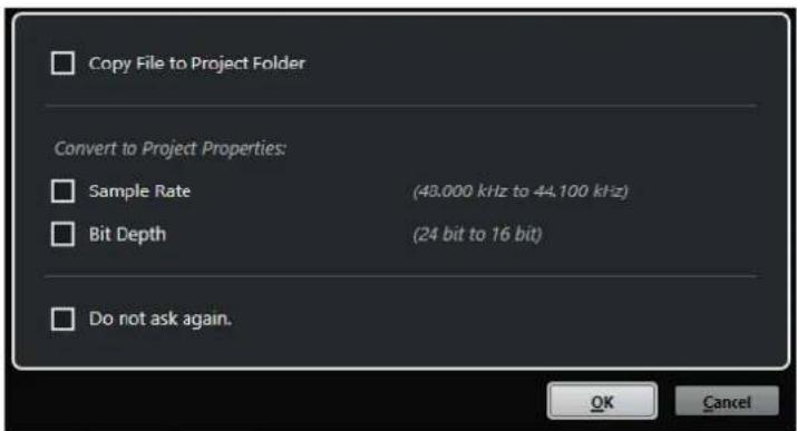 STEINBERG Cubase LE 10.5 - Boîte de dialogue Options d'import - 1