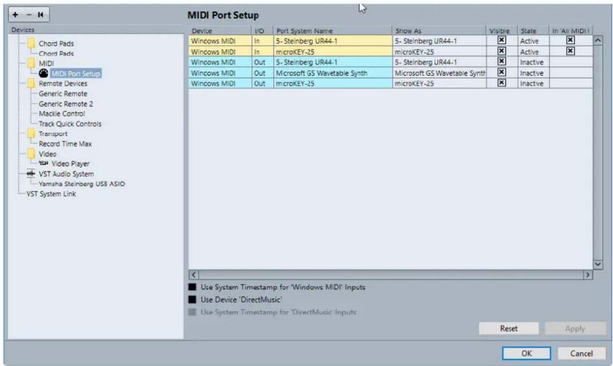 STEINBERG Cubase LE 10.5 - Page Configuration des ports MIDI - 1