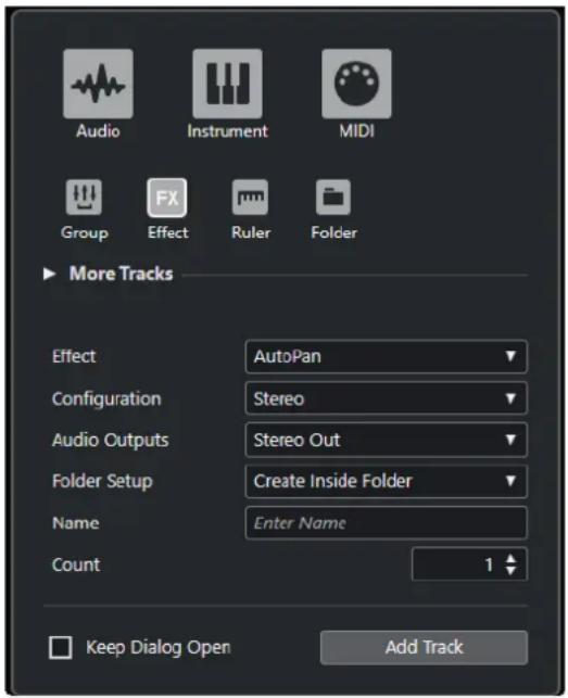 STEINBERG Cubase LE 10.5 - Boîte de dialogue Ajouter une piste - Effet - 1