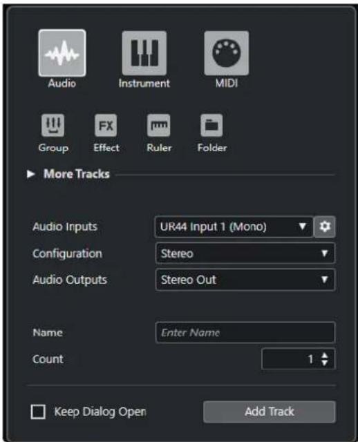 STEINBERG Cubase LE 10.5 - Boîte de dialogue Ajouter une piste - 1