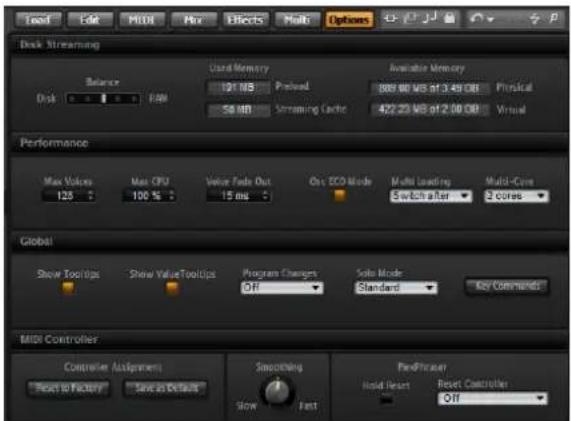 STEINBERG HALion Sonic 2 - La page Options - 1