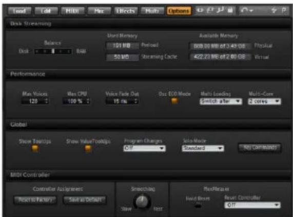 STEINBERG HALion Sonic 2 - 「Options」ページ - 1