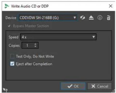 STEINBERG WaveLab Pro 12 - Boîte de dialogue Écrire CD audio ou DDP - 1