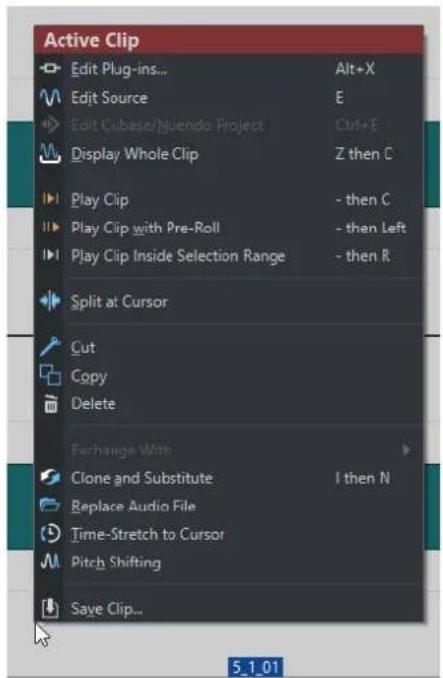 STEINBERG WaveLab Pro 12 - Menu Clip actif - 1