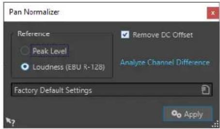 STEINBERG WaveLab Pro 12 - Boîte de dialogue Normaliseur de panoramique - 1