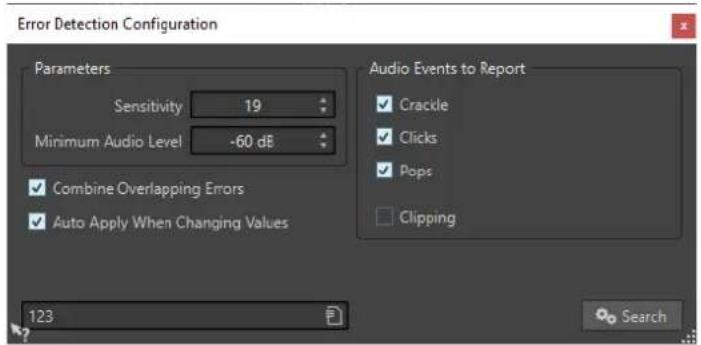 STEINBERG WaveLab Pro 12 - Boîte de dialogue Configuration de la détection d'erreurs - 1