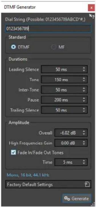 STEINBERG WaveLab Pro 12 - Boîte de dialogue Générateur DTMF - 1