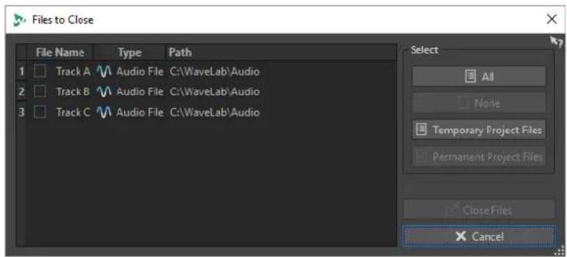 STEINBERG WaveLab Pro 12 - Boîte de dialogue Fichiers à fermer - 1
