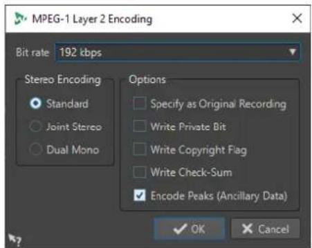 STEINBERG WaveLab Pro 12 - Boîte de dialogue Encodage MPEG-1 Layer 2 - 1