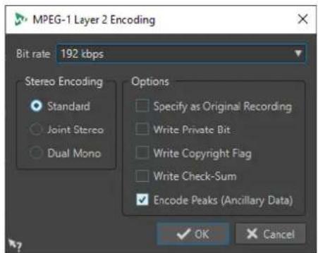 STEINBERG WaveLab Cast 1 - Boîte de dialogue Encodage MPEG-1 Layer 2 - 1
