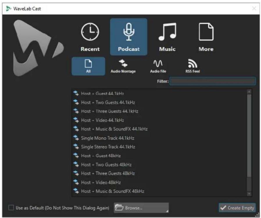 STEINBERG WaveLab Cast 1 - Boîte de dialogue Démarrage - 1