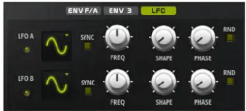ENV F/A ENV 3 LFO LFO A SYNC FREQ SHAPE PHASE RND LFO B SYNC FREQ SHAPE PHASE RND