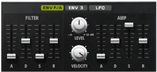 ENV F/A ENV B LFO FILTER AMP -∞ +12 dB3 LEVEL VELOCITY A D S R