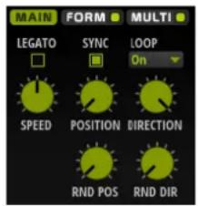 MAIN FORM MULTI LEGATO SYNC LOOP On SPEED POSITION DIRECTION RND POS RND DIR