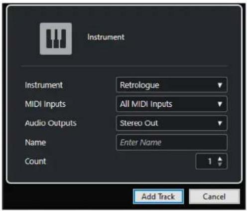 STEINBERG Cubase LE 13 - Boîte de dialogue Ajouter une piste - Instrument - 2