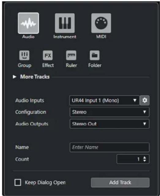 STEINBERG Cubase LE 13 - Boîte de dialogue Ajouter une piste - 1