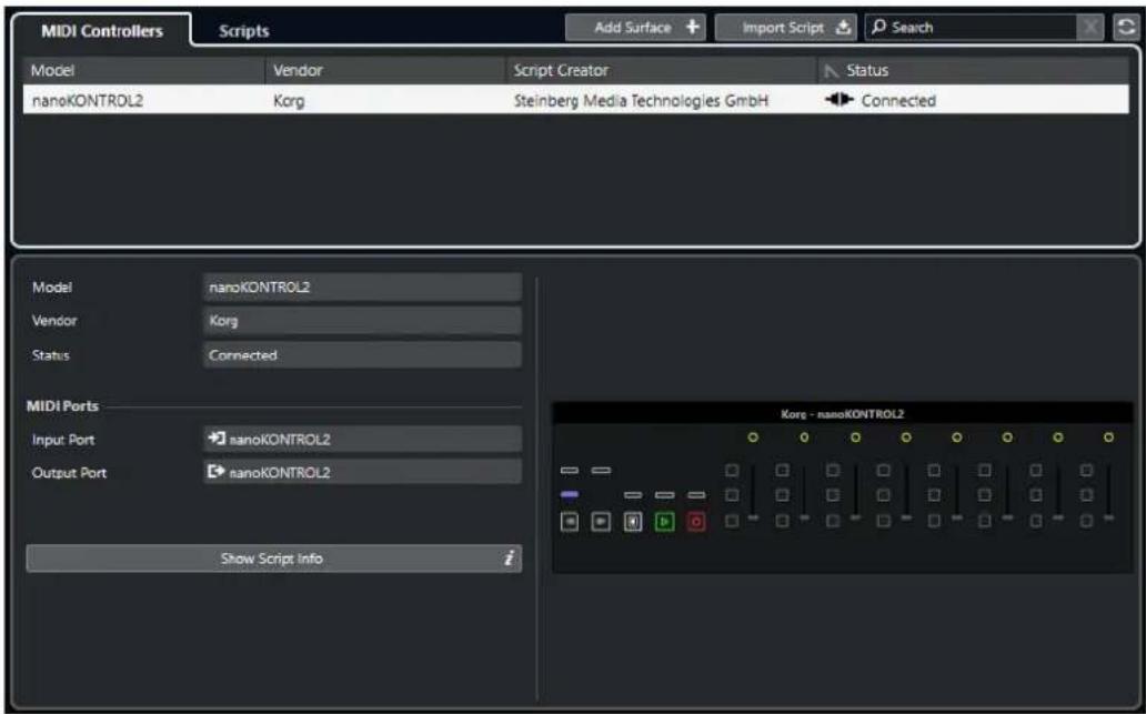 STEINBERG Cubase LE 13 - Onglet Contrôleurs MIDI du Gestionnaire MIDI Remote - 1