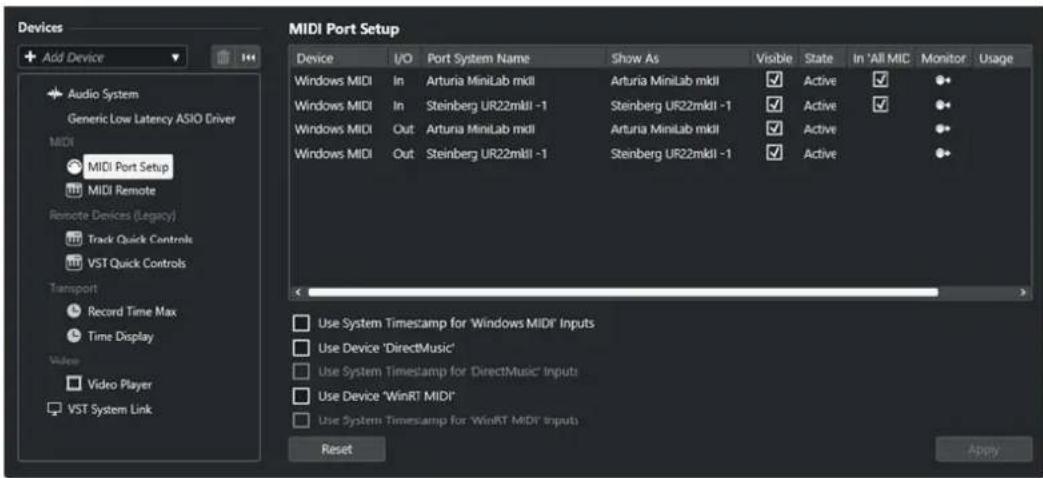 STEINBERG Cubase LE 13 - Page Configuration des ports MIDI - 1