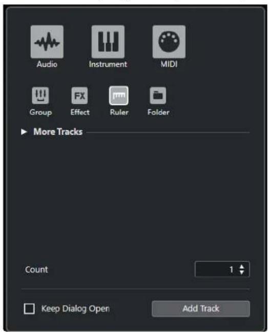 STEINBERG Cubase LE 13 - Boîte de dialogue Ajouter une piste - Règle - 1