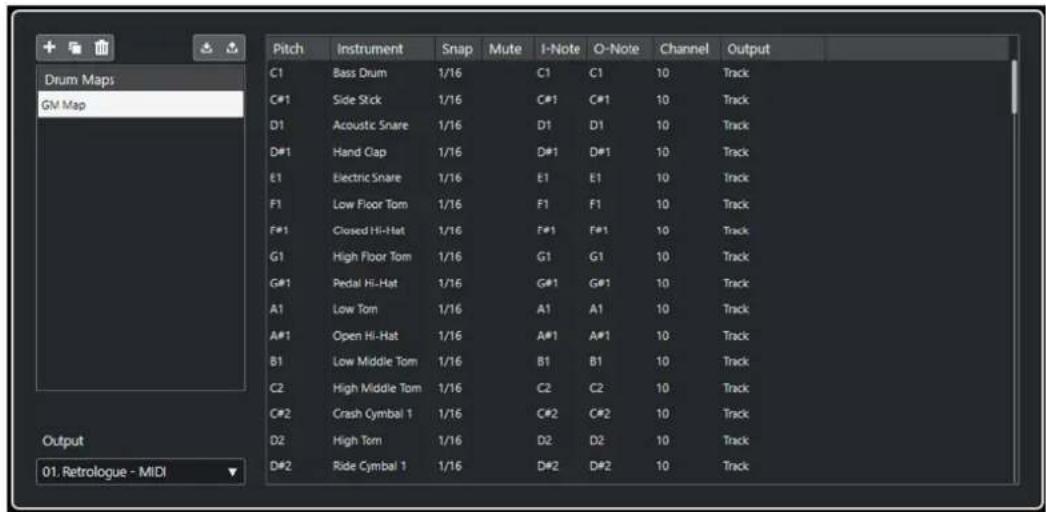 STEINBERG Cubase LE 13 - Boîte de dialogue Configuration des Drum Maps - 1
