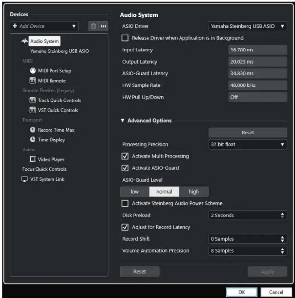 STEINBERG Cubase LE 13 - Page Système audio - 1