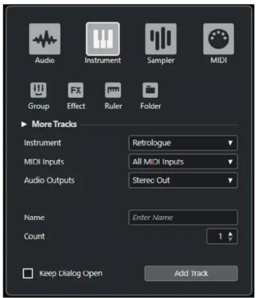 STEINBERG Cubase LE 13 - Boîte de dialogue Ajouter une piste - Instrument - 1