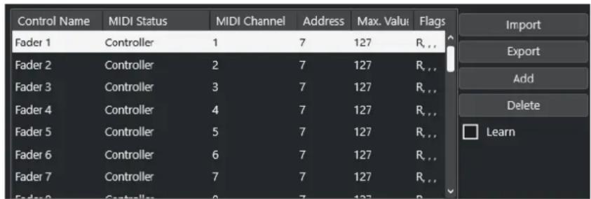 STEINBERG Cubase LE 13 - Section de configuration des télécommandes MIDI - 1