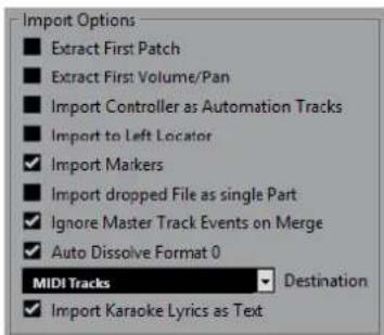 STEINBERG Cubase LE 13 - Options d'importation des fichiers MIDI - 1